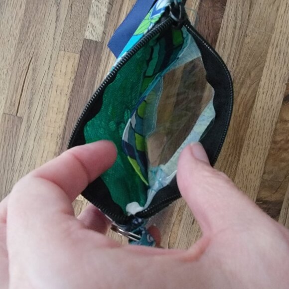 Greenbrier Travel Wallet Coin Purse Key Chain Floral Flower Blue Green - Picture 3 of 6